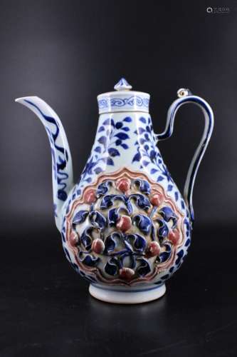 Ming Porcelain Blue&White Rippled Teapot