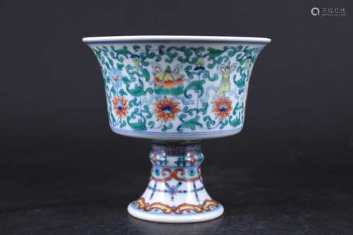 Chinese Qing DouCai Porcelain Handle Cup