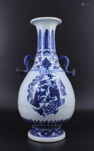 Large Ming Porcelain Blue&White Ear Loop Vase