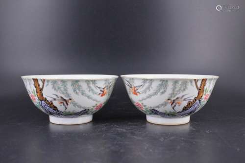 Pair of Qing Porcelain Famille Rose Bowl