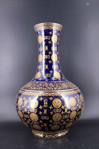 Large Qing Porcelain Blue&Gold Vase