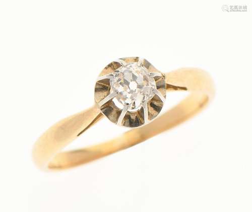 BAGUE solitaire en or jaune 750/°°et diamant de taille ancie...
