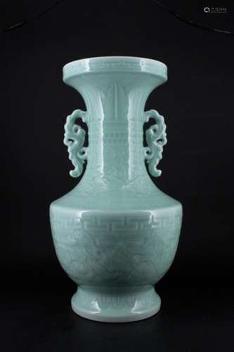 Extra Large Chinese Qing Porcelain Light Blue Vase