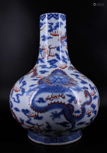 Large Qing Porcelain Blue&White Dragon Vase