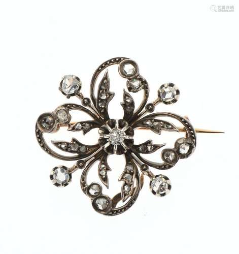 Petite BROCHE "Fleur" en or rose 750/°° et argent ...