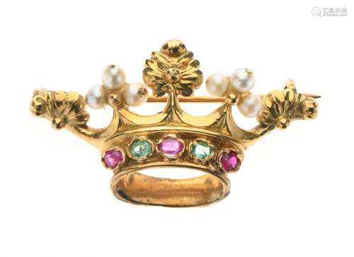 BROCHE "Couronne" en or jaune 750/°° sertie de sap...