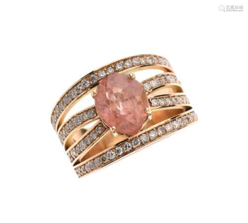 BAGUE en or rose 750/°° sertie de quatre lignes de diamants ...