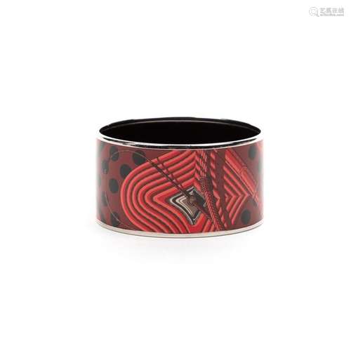 HERMES PARIS - BRACELET émaillé rouge en métal argenté