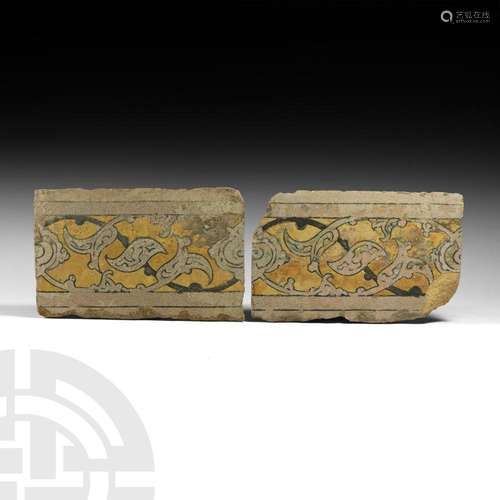 Timurid Yellow Glazed Florid Tile Pair