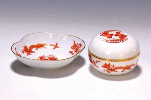 lid box and small quatrefoil bowl, Meissen, 20. Jh