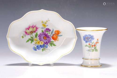 vase and bowl, Meissen, 20th c., porcelain, colorful