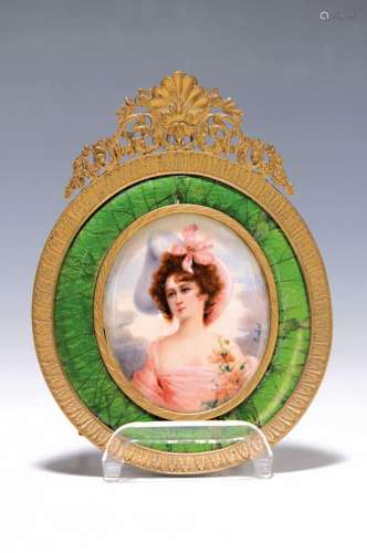 miniature painting in enameled frame, France, around 1900