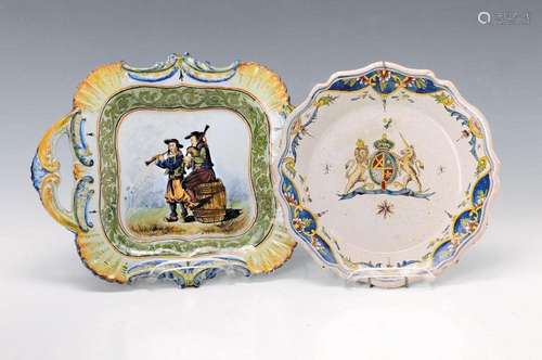 two plates/bowls Rouen, 18. and 19th c., faience, 1x