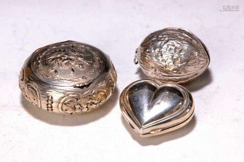 convolute of three small silver boxes: Pillbox