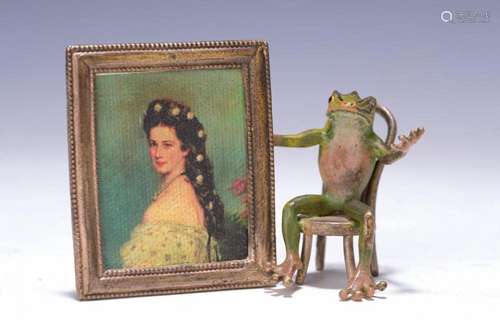 Vienna Bronze, 2.H.20.th. century, frog with picture of