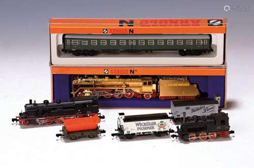 Arnold model train N gauge and vehicles, gold-plated