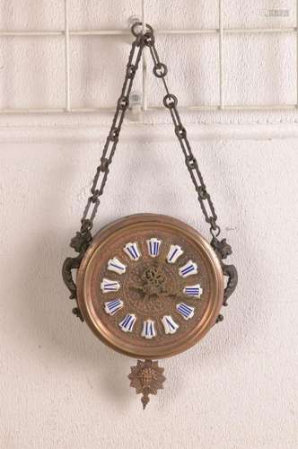 wall clock, France around 1920, brass housing at necklaces