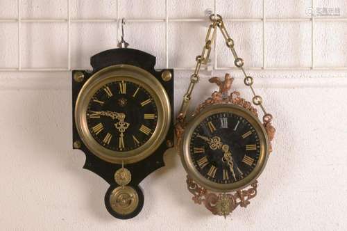 Mixed lot of 2 wall clocks with glass dials, France