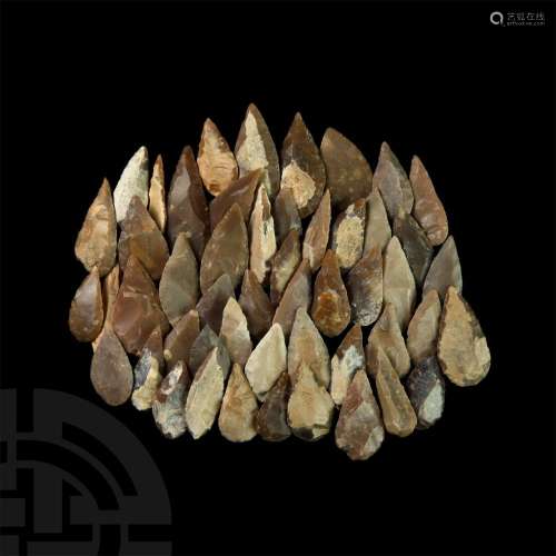 Stone Age Knapped Flint Leaf-Shaped Arrowhead Collection