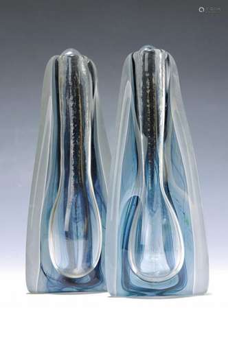 pair of vases, Cenedese, Murano, colorless glass, with