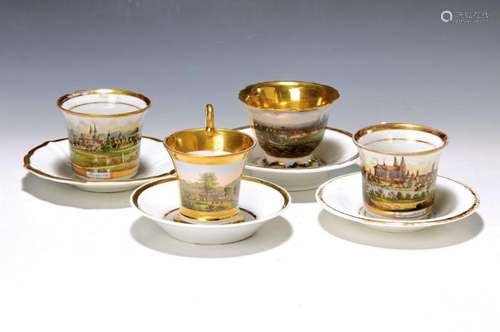 Four view cups, German, 1830/60, miniature painting, a