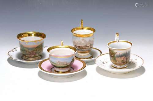 4 cups, German, around 1840-70, one view of Ilmenau