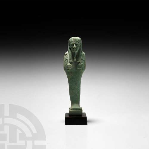 Large Egyptian Turquoise Glazed Shabti with Hieroglyphs