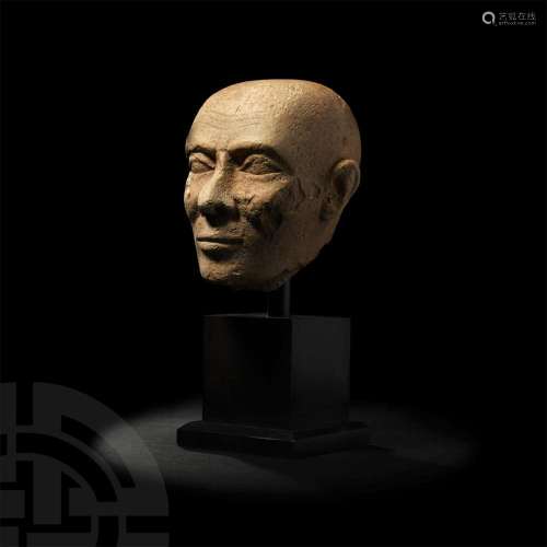 Egyptian Limestone Head of a Priest