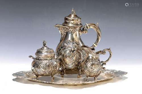 small coffee set, German, around 1900, 800 silver