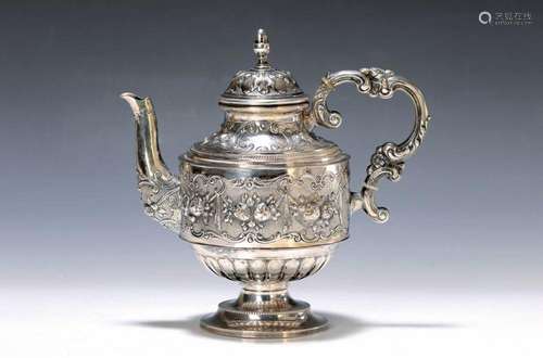 tea pot, 800 silver, chased, encircling sculptured