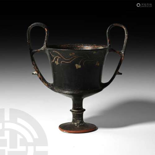 Greek Magna Graecia Blackware Kantharos with Vines