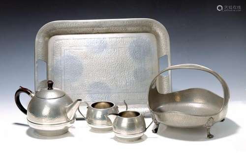 tea-Set, Knighthood England, around 1930, tin, hammered