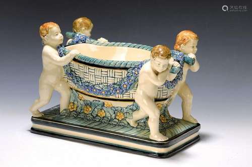 Jardiniere with 4 cupids, Karlsruher majolica,1908-1930