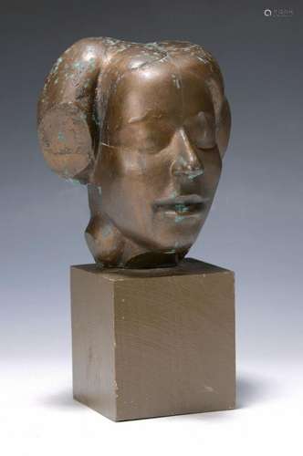 Bronze head, monogrammed LB 75, laterally inscribed