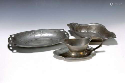 Four pieces of Art Nouveau pewter, around 1900, 2 of