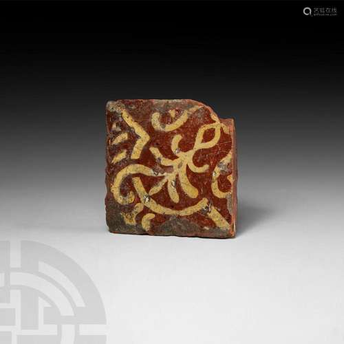 Medieval Glazed Floor Tile with Heraldic Design