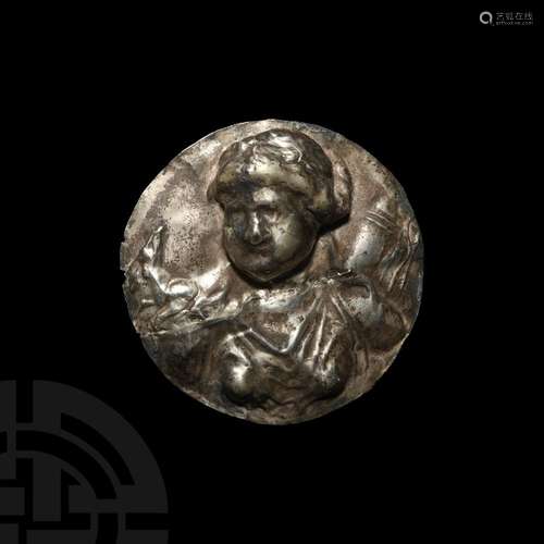 Roman Silver Phalera with Bust of Diana