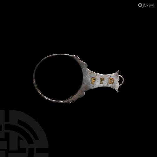 Roman Silver Patera Handle with Owners Initials in Gold