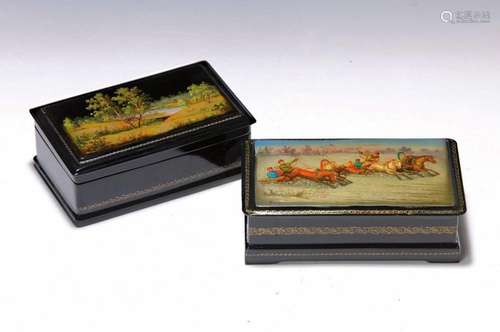 2 Russian lacquer boxes, 20th c., black varnish