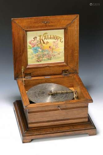 Music box with glockenspiel, calliope, around 1900, oak