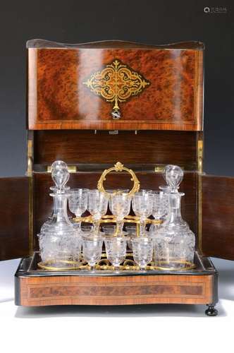 Travel liqueur set, France, around 1880, wooden case