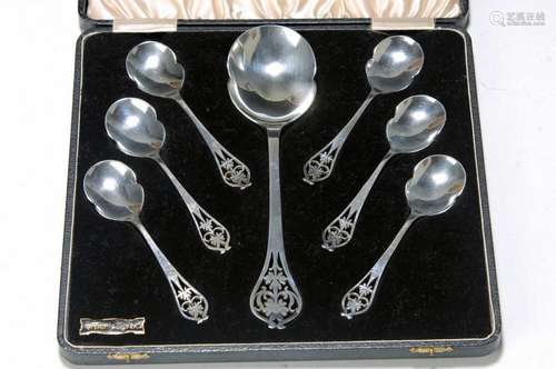 6 pastry spoons with serving fork, frame McD &Co