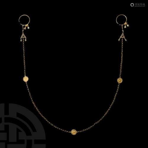 Byzantine Gold Earring Pair with Original Chain