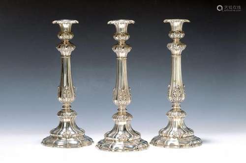 3 candlesticks, German, around 1850, 13 lot silver