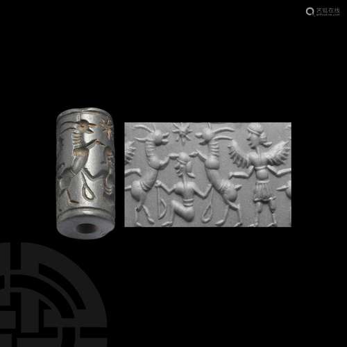 Western Asiatic Cylinder Seal with Winged Human Figures