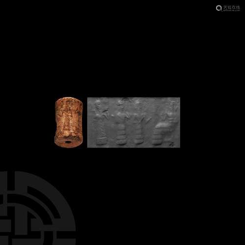 Western Asiatic Cylinder Seal with Worship Scene