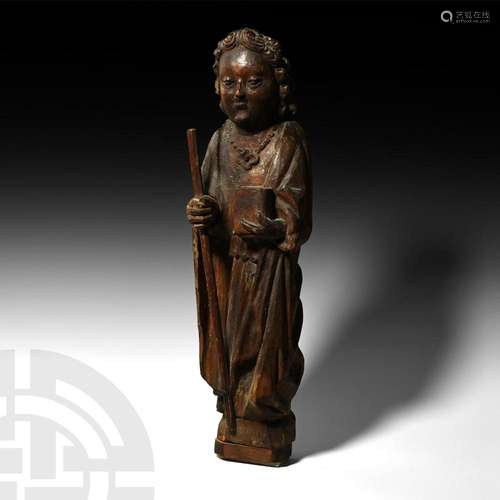 Carved Wood Figure of a Saint