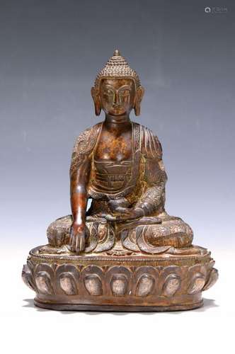 Buddha, probably Burmese, 19th c., Bronze, elaborate