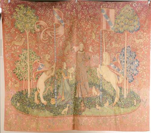 wall hanging, after medieval model, rough linen hand