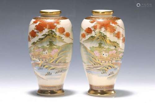 pair of vases, Satsuma Japan, around 1900, earthenware